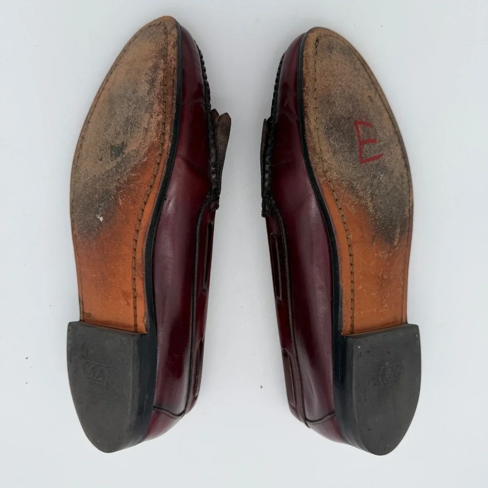 GH Bass Co Weejuns Mens Burgundy Leather Tassel Kiltie Loafers Made in USA